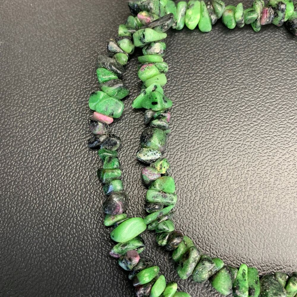 Natural Ruby Zoisite Necklace- Beaded Chip 32 Inches
